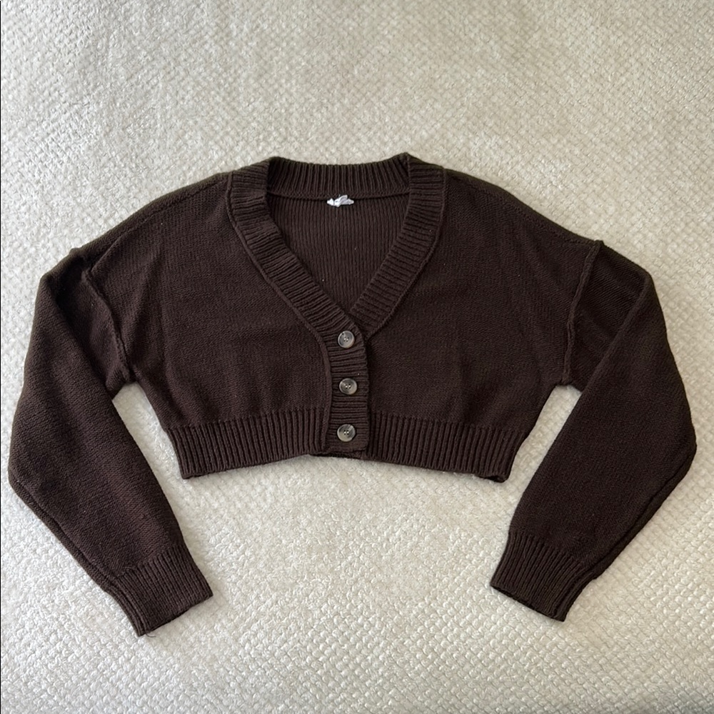 Garage Brown Cropped Cardigan Sweater